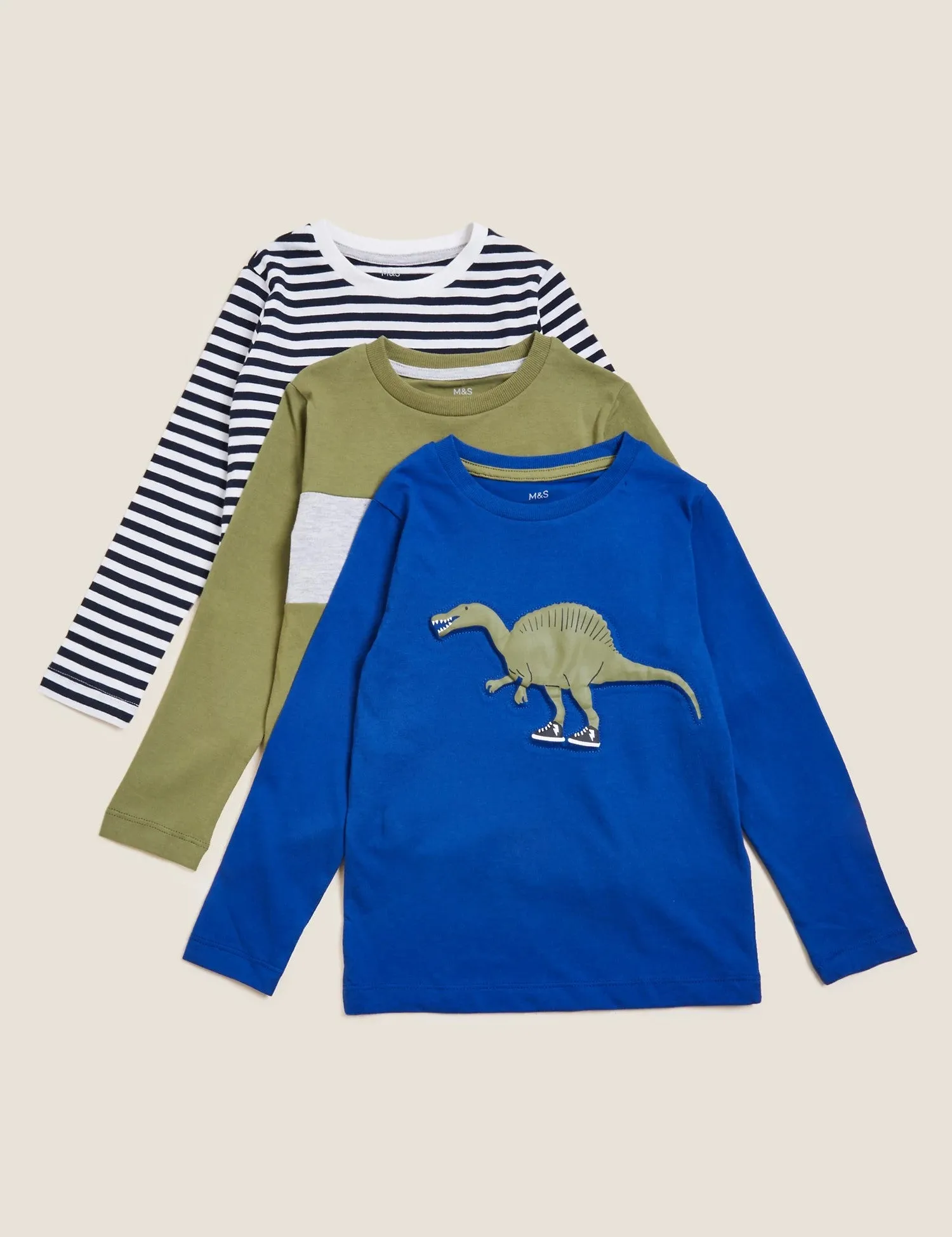 3pk Pure Cotton Dinosaur Tops