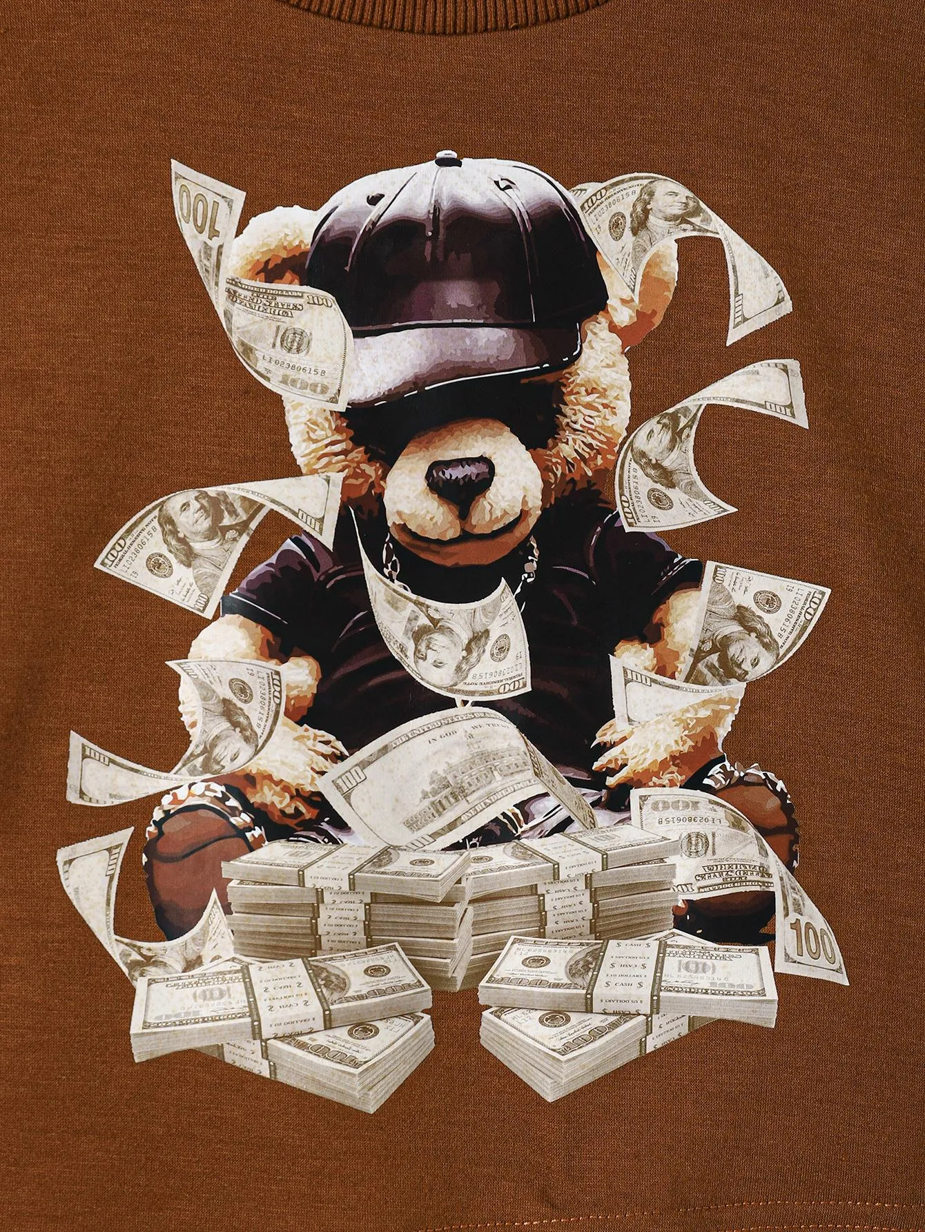 8-14Y Ready Stock Kids Girls Outfits Bear Print Sweatershirt Elastic Dollar Print Casual Shorts 2Pcs Clothes Set Brown Catpapa 462304010