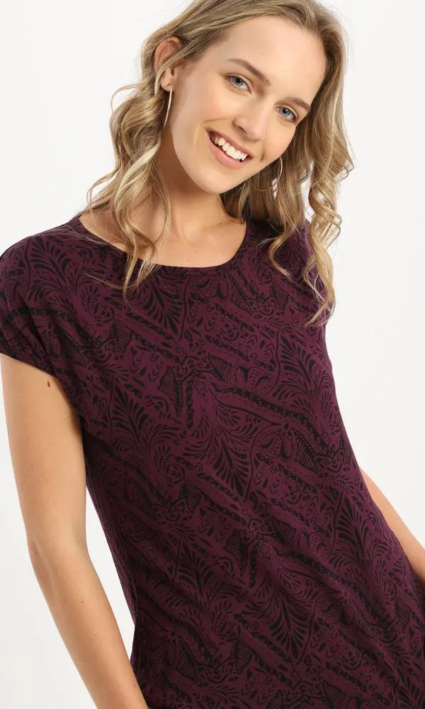 94937 Cap Sleeves Dark Purple Fluffy Summer Tee