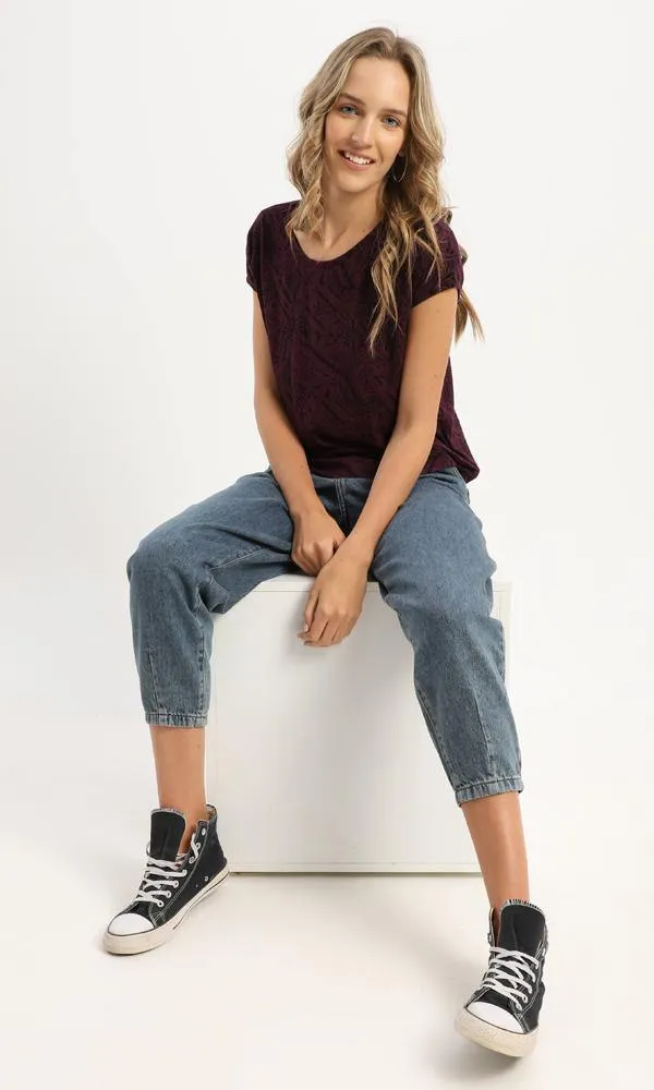 94937 Cap Sleeves Dark Purple Fluffy Summer Tee