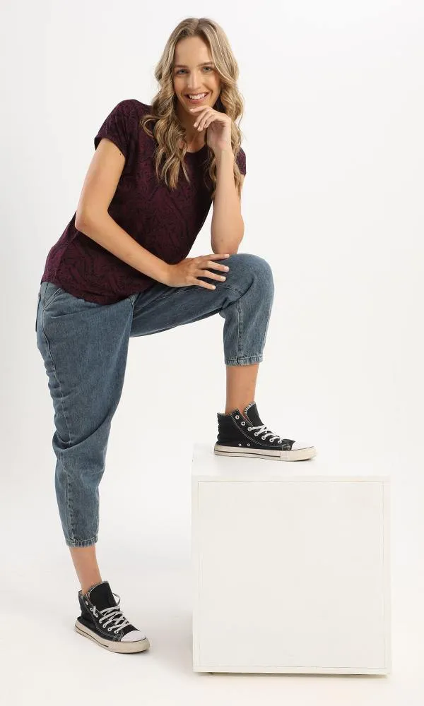 94937 Cap Sleeves Dark Purple Fluffy Summer Tee