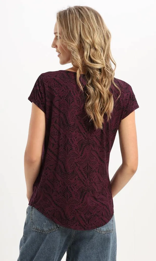 94937 Cap Sleeves Dark Purple Fluffy Summer Tee