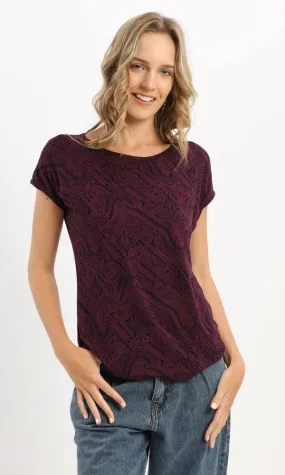 94937 Cap Sleeves Dark Purple Fluffy Summer Tee