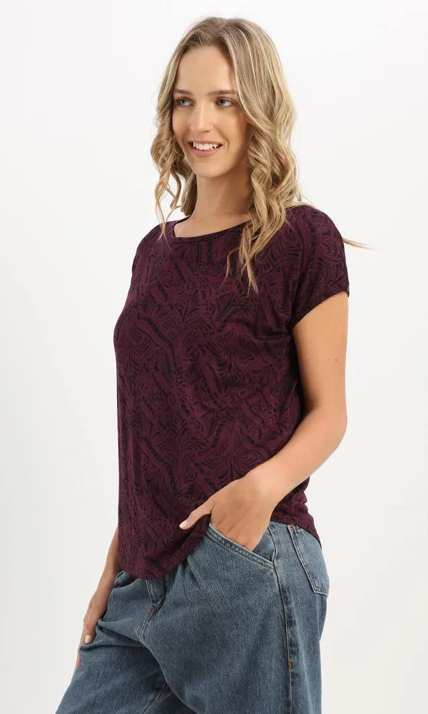 94937 Cap Sleeves Dark Purple Fluffy Summer Tee