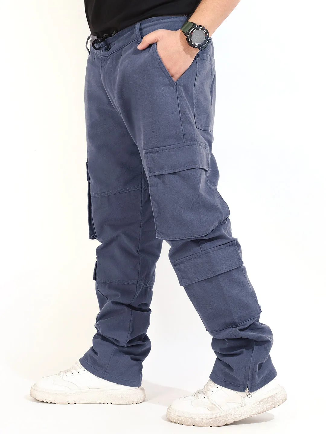 Ash Grey Cotton Drill 8 pocket Baggy Fit Cargo
