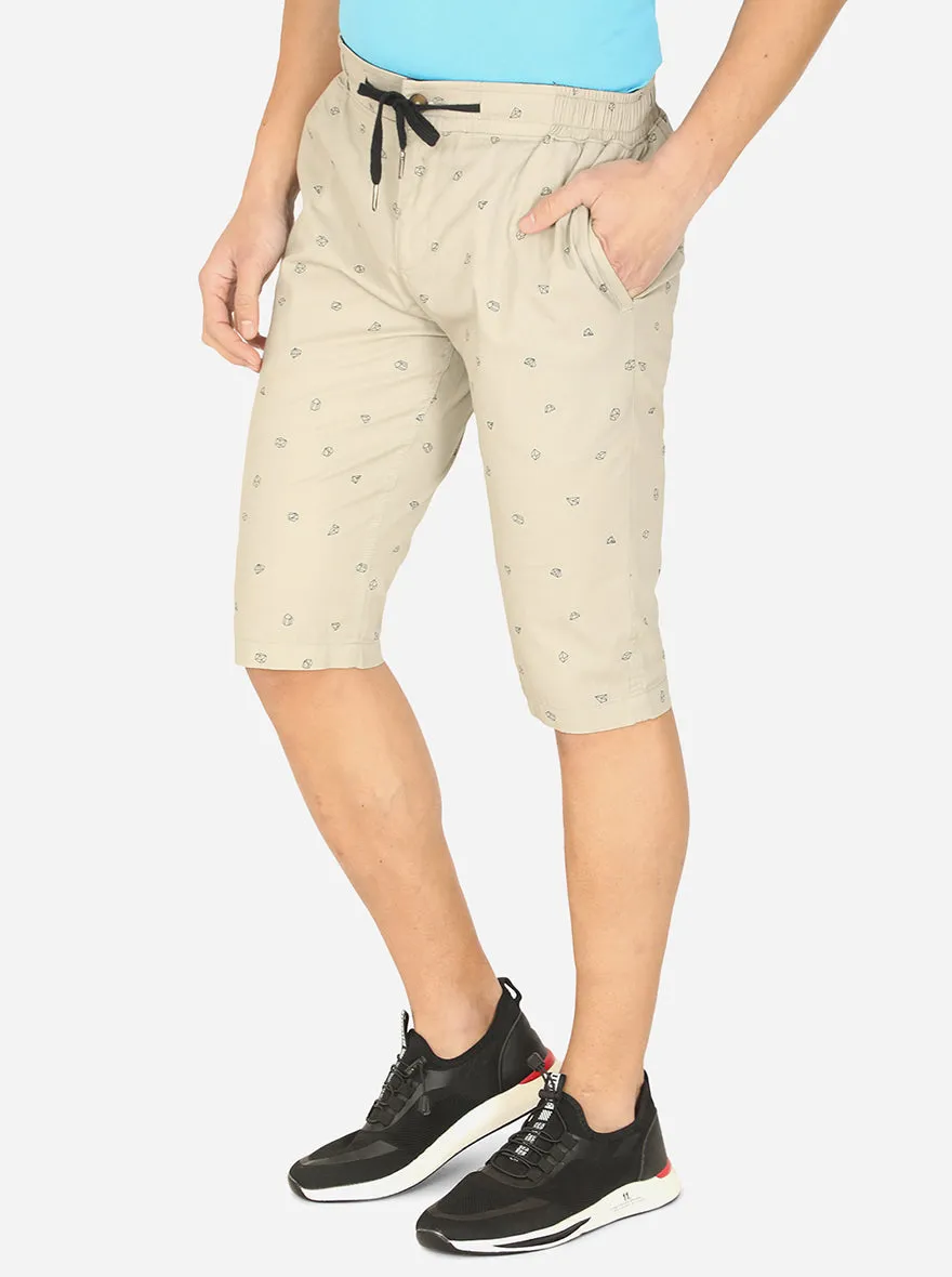 Beige Printed Regular Fit Capri | JadeBlue
