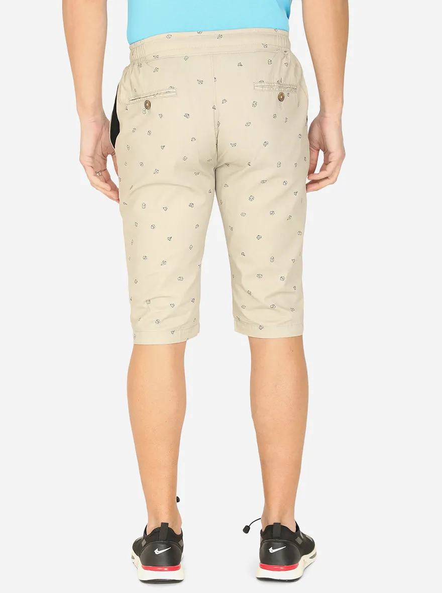 Beige Printed Regular Fit Capri | JadeBlue