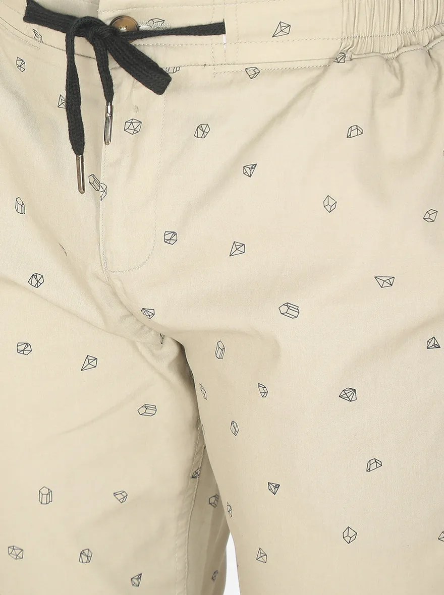 Beige Printed Regular Fit Capri | JadeBlue