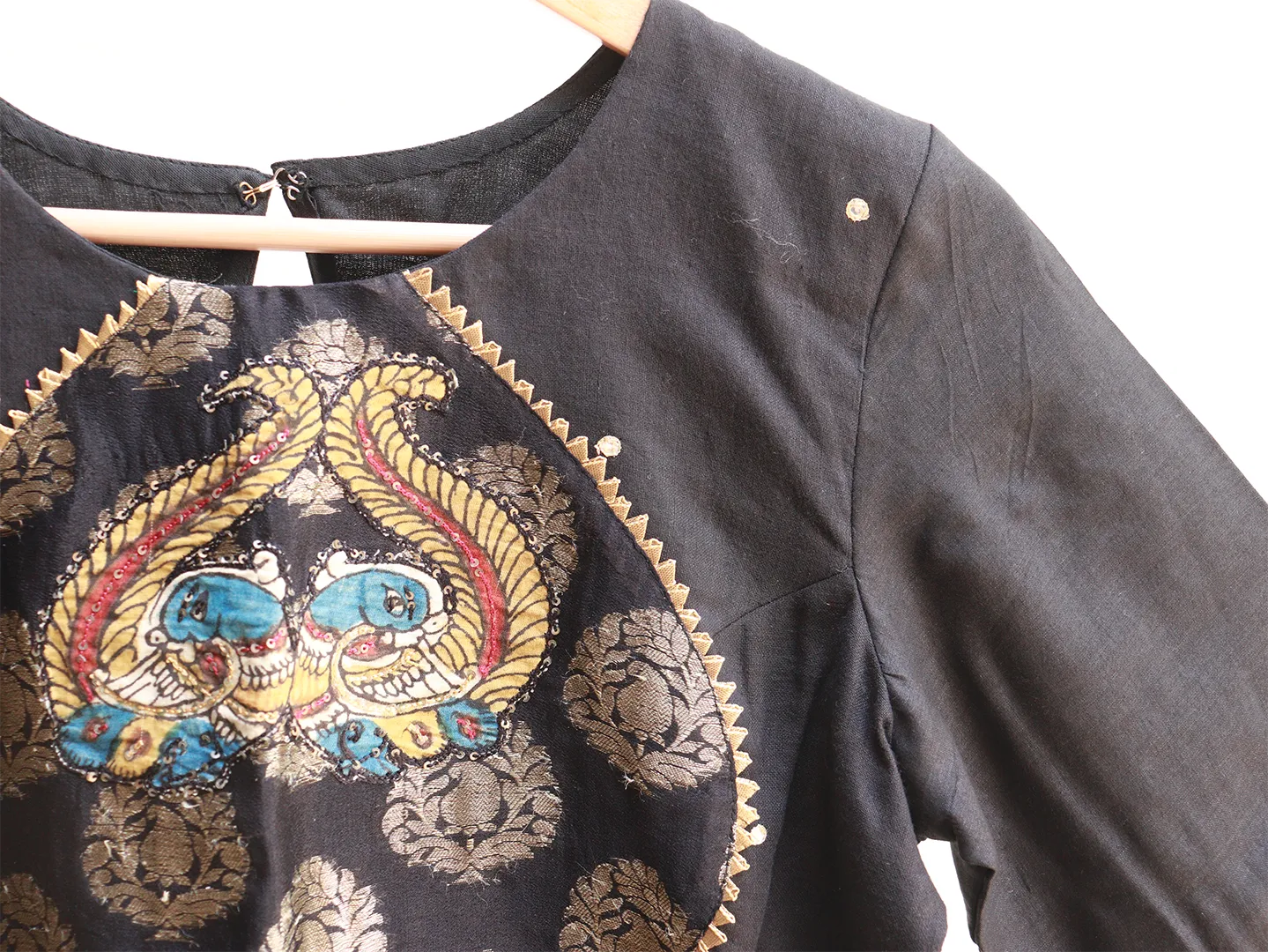 Black brocade, Kalamkari blouse