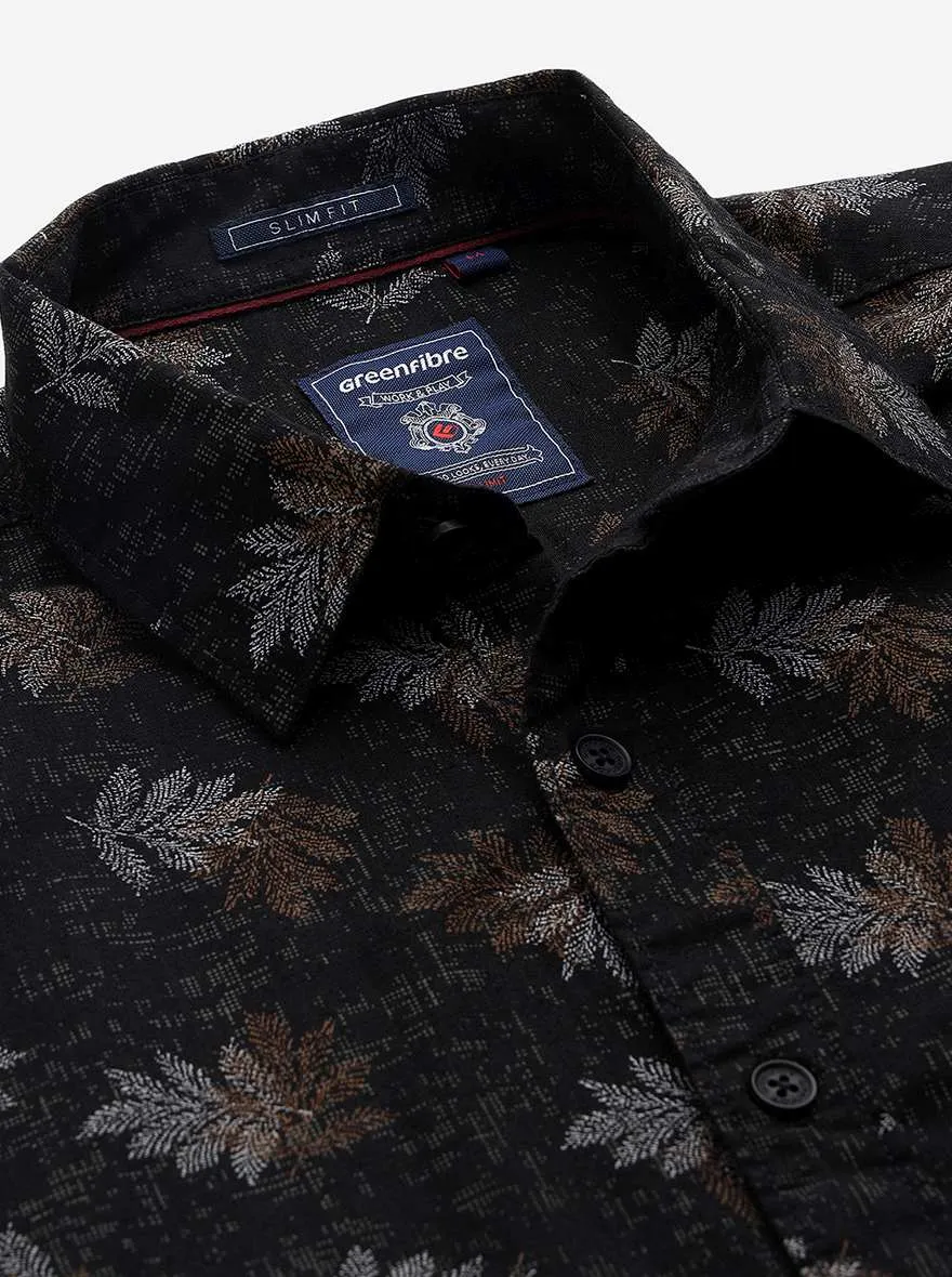 Black Printed Slim Fit Casual Shirt | Greenfibre
