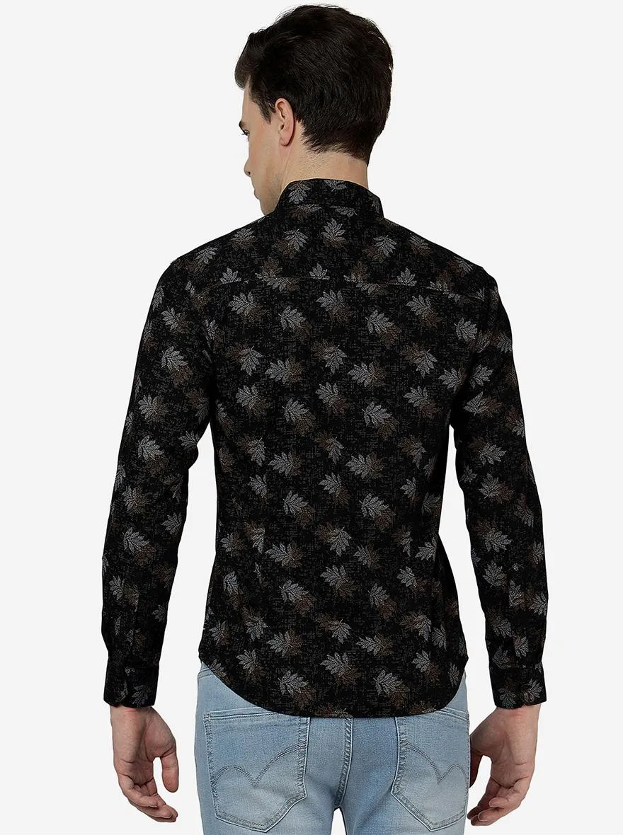 Black Printed Slim Fit Casual Shirt | Greenfibre