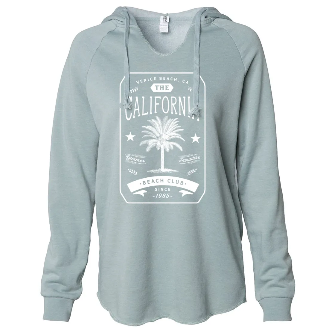 California Beach Club White Print Women's Soft Hooded Pullover