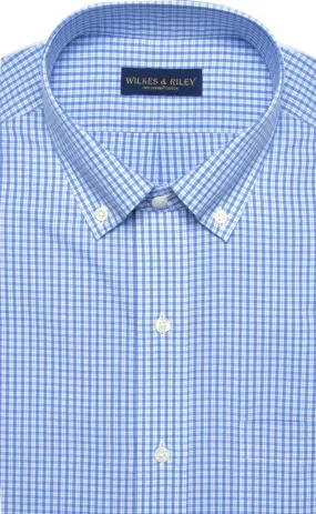 Classic Fit Blue Plaid Button-Down Collar Supima® Cotton Non-Iron Broadcloth Dress Shirt (B/T)
