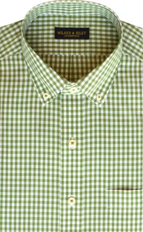 Classic Fit Green Gingham Button-Down Collar Supima® Non-Iron Cotton Broadcloth Sport Shirt