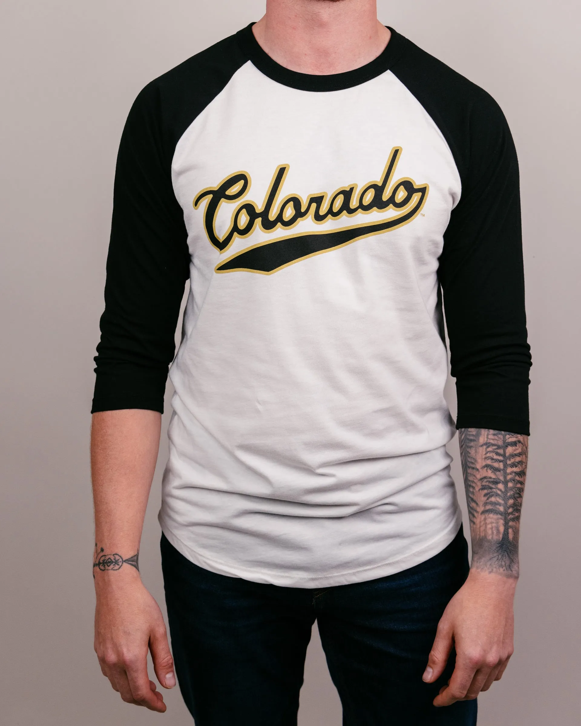 Colorado Buffaloes Script White & Black Raglan