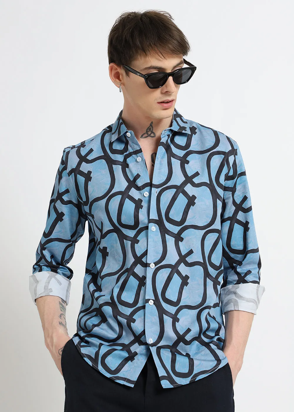 Contour Lines Blue Printed Shirt