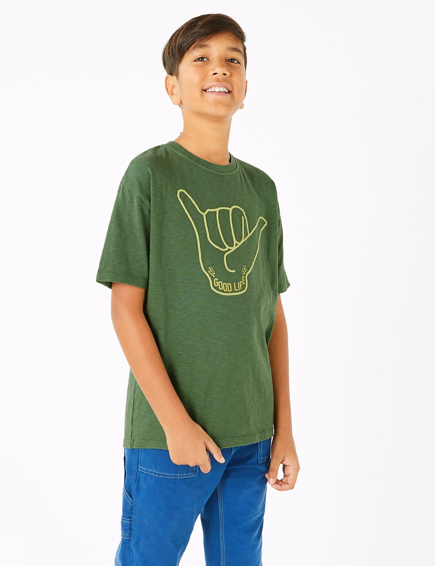 Cotton Good Life Slogan Hand Print T-Shirt