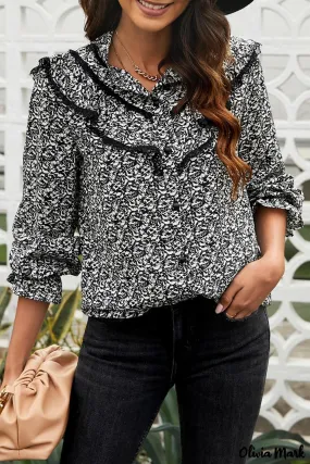 Deanwangkt - Black French shirt with floral print and ruffles