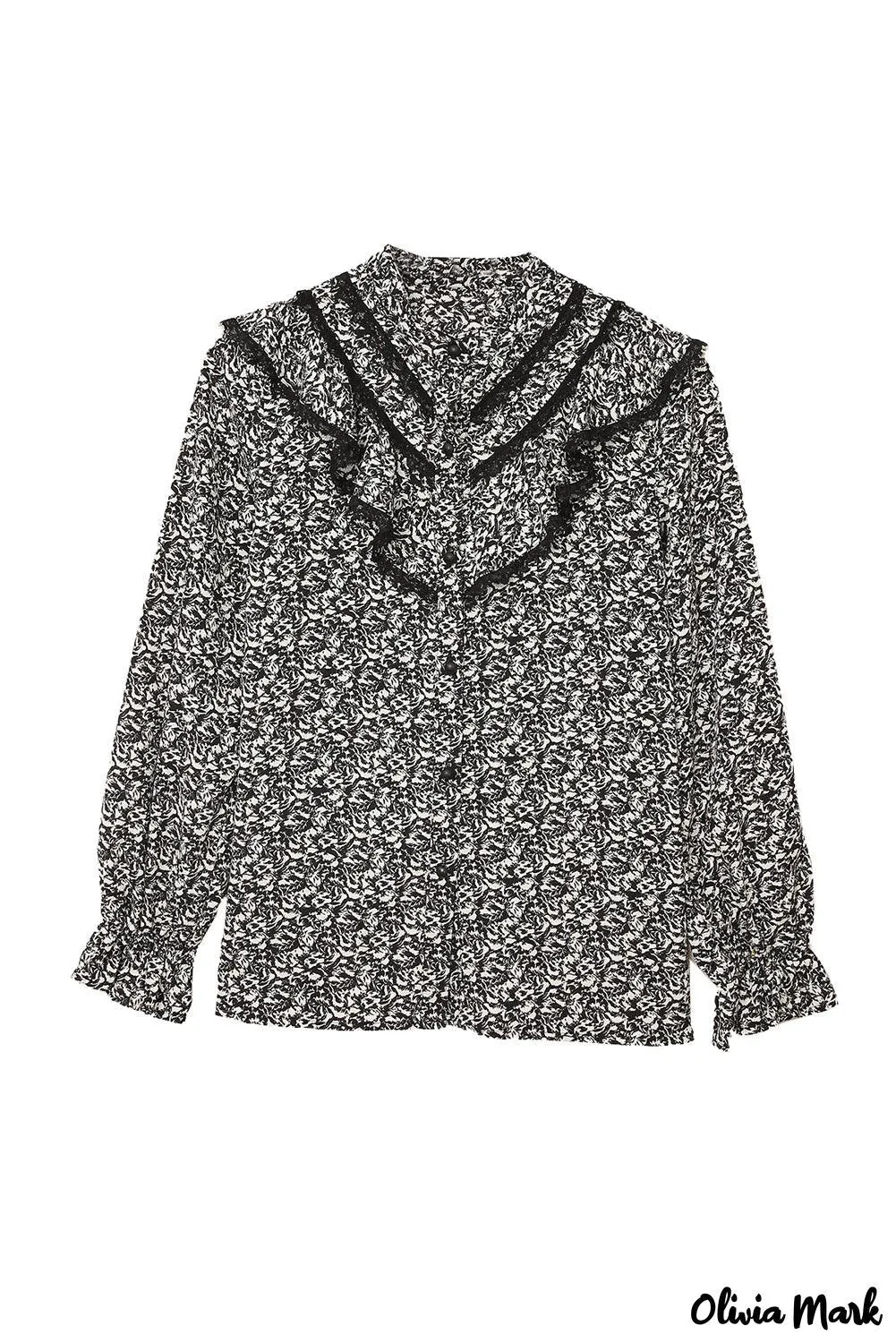 Deanwangkt - Black French shirt with floral print and ruffles