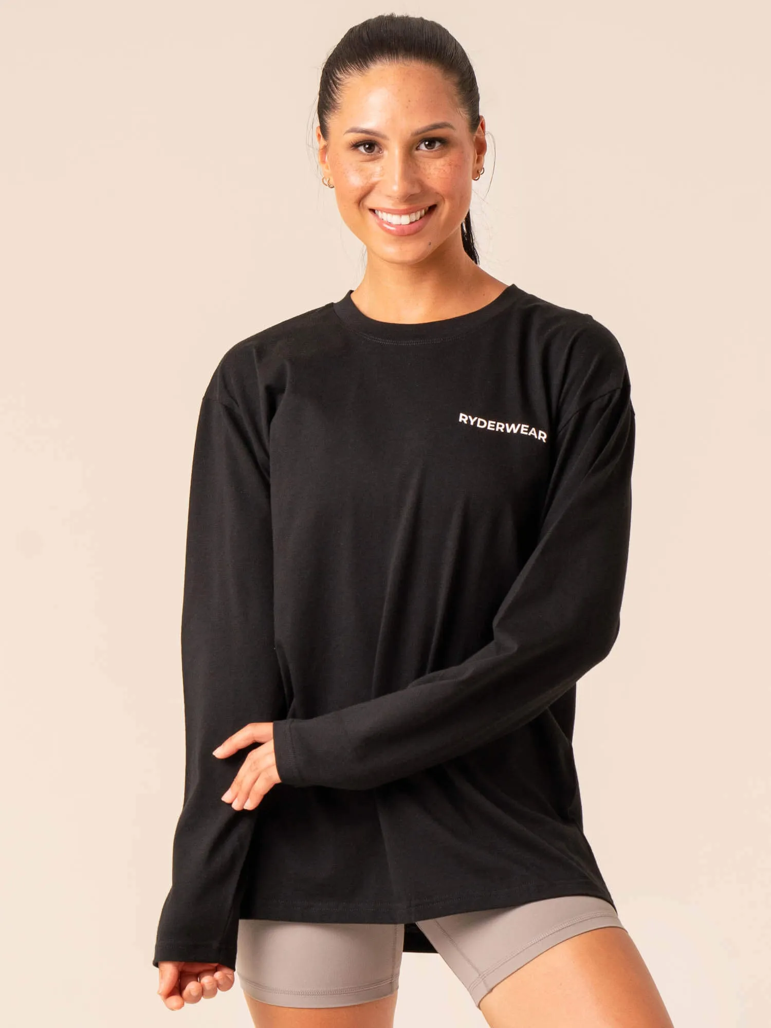 Embody Oversized Long Sleeve T-Shirt - Black