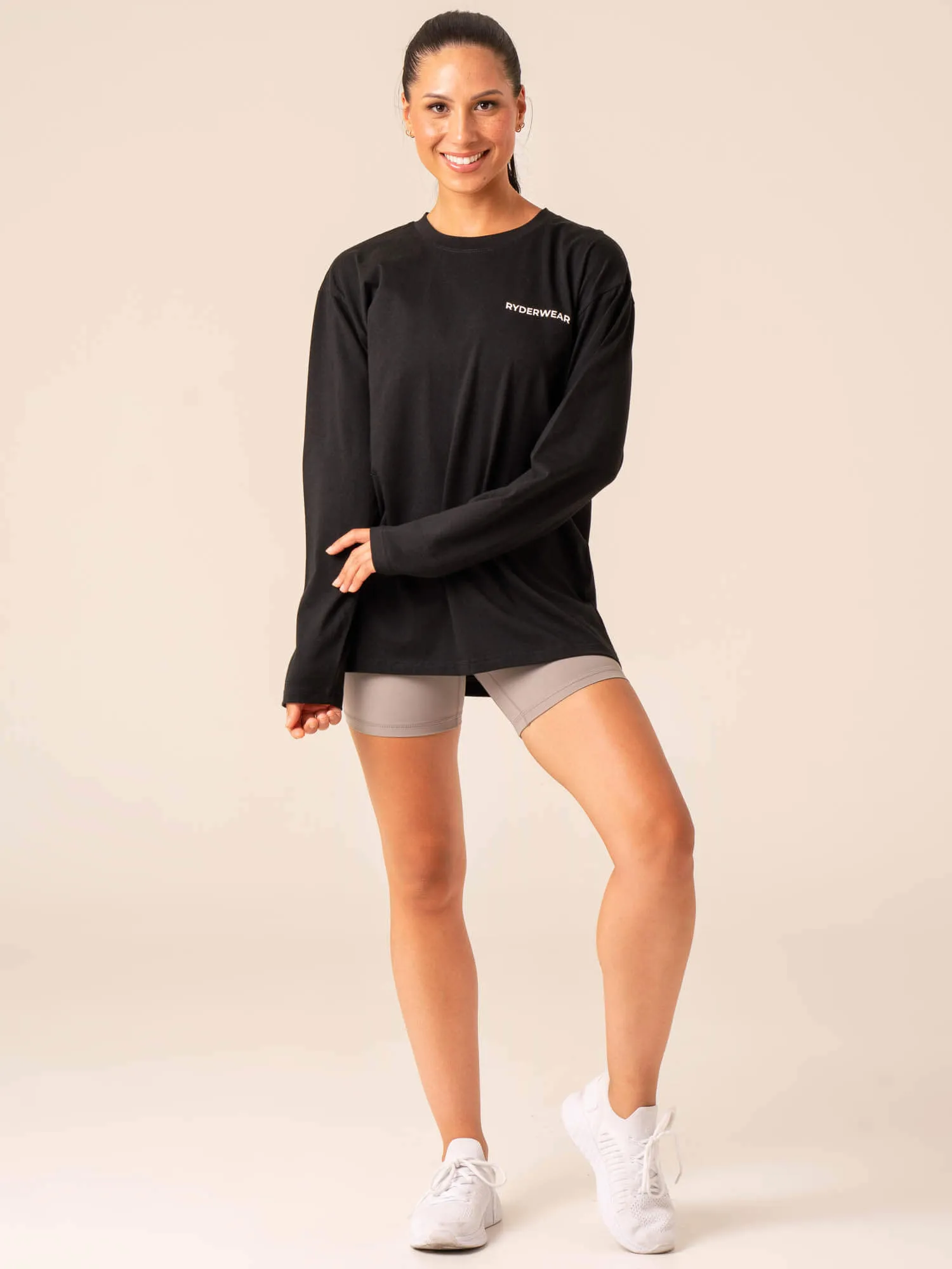 Embody Oversized Long Sleeve T-Shirt - Black