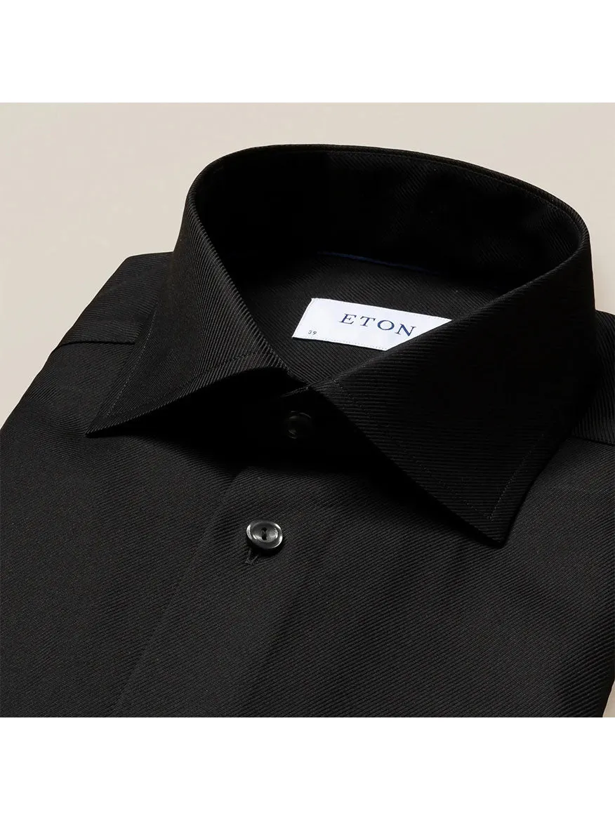 Eton Slim Fit Black Textured Twill Dress Shirt