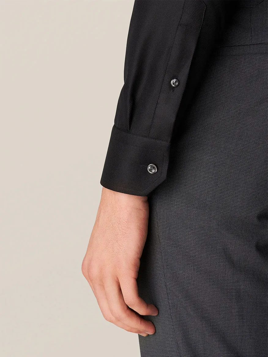 Eton Slim Fit Black Textured Twill Dress Shirt
