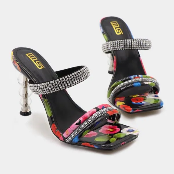 Faiza Double Strap Floral High Heel Sandals - 4 Colors