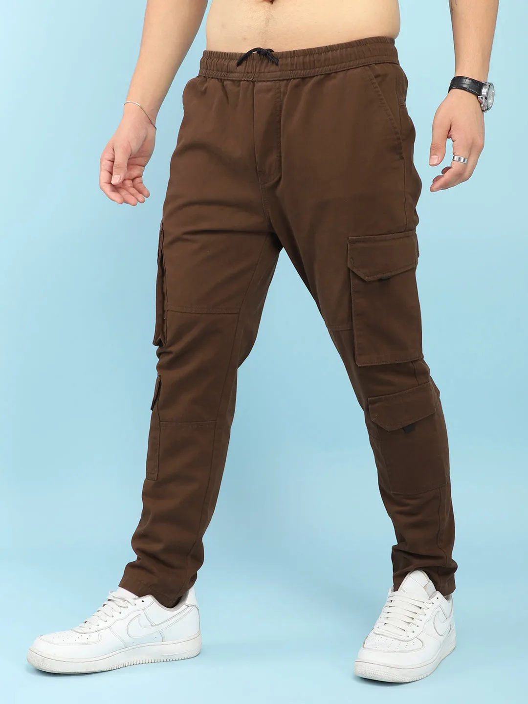 Fantacy Brown 8 Pocket Baggy Fit Denim Cargo