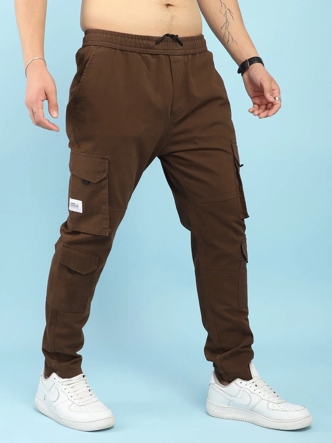 Fantacy Brown 8 Pocket Baggy Fit Denim Cargo