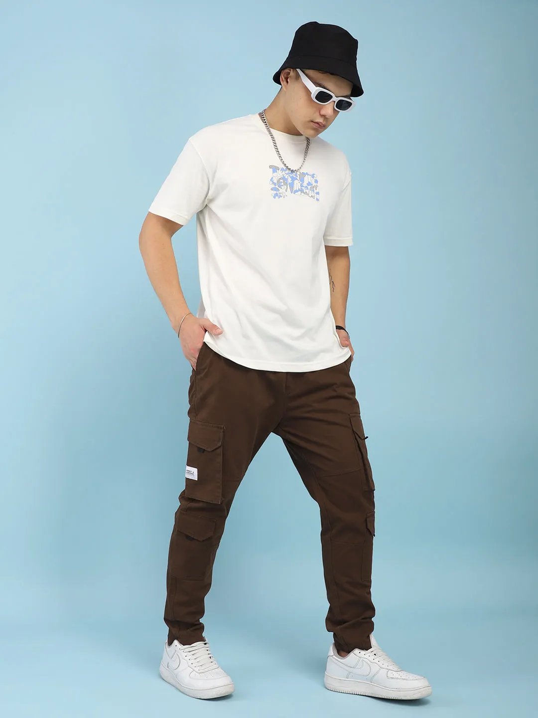 Fantacy Brown 8 Pocket Baggy Fit Denim Cargo