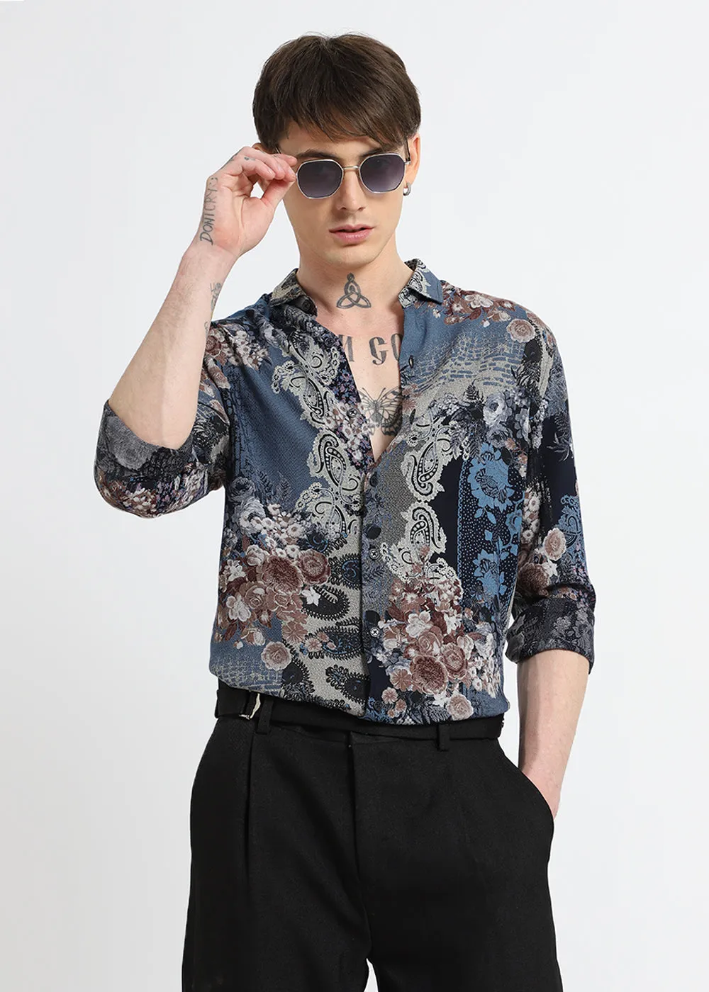 Florets Blue Feather shirt