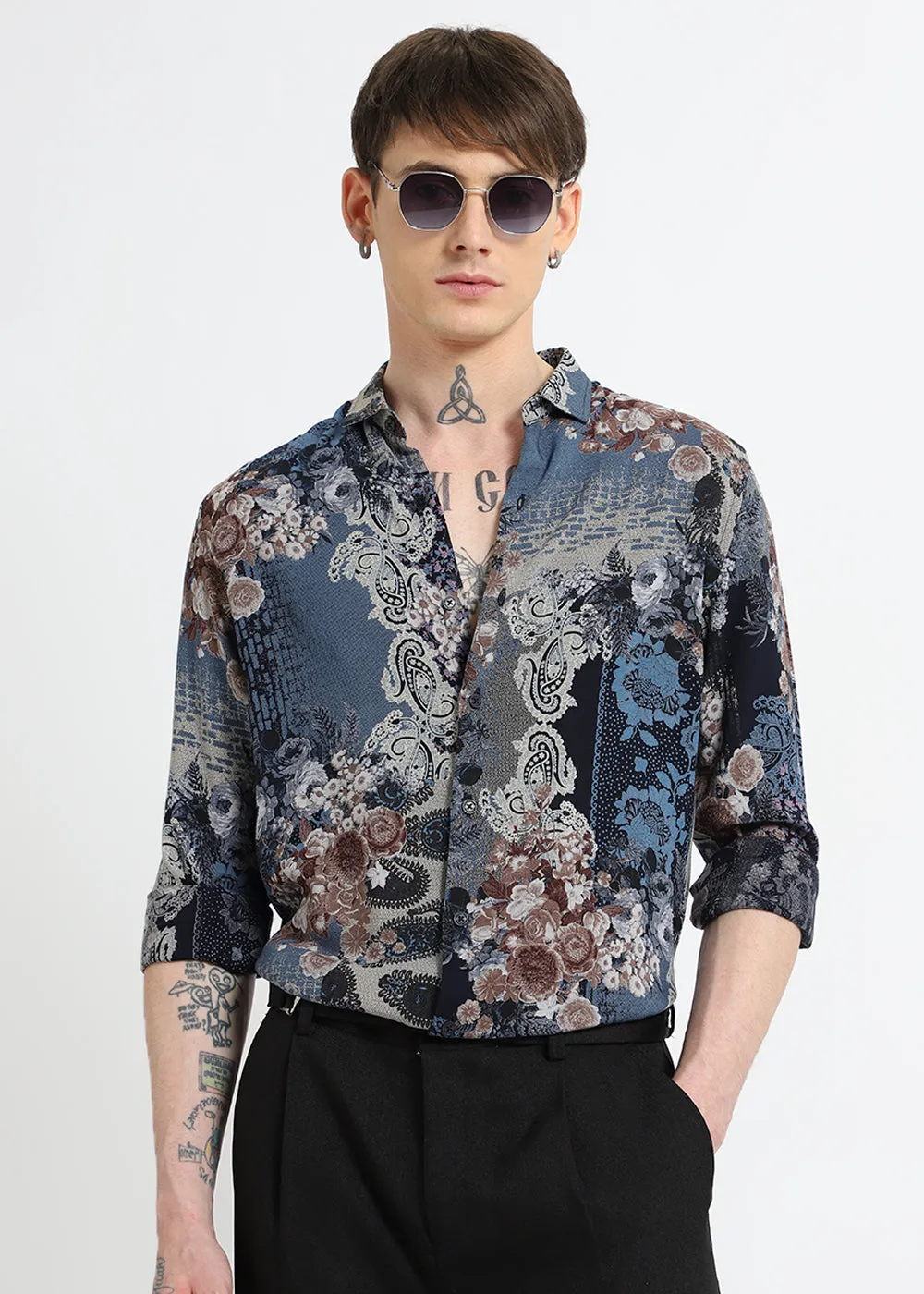 Florets Blue Feather shirt