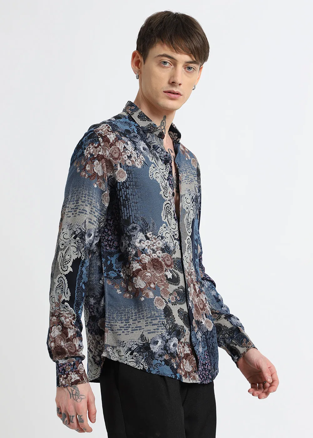 Florets Blue Feather shirt