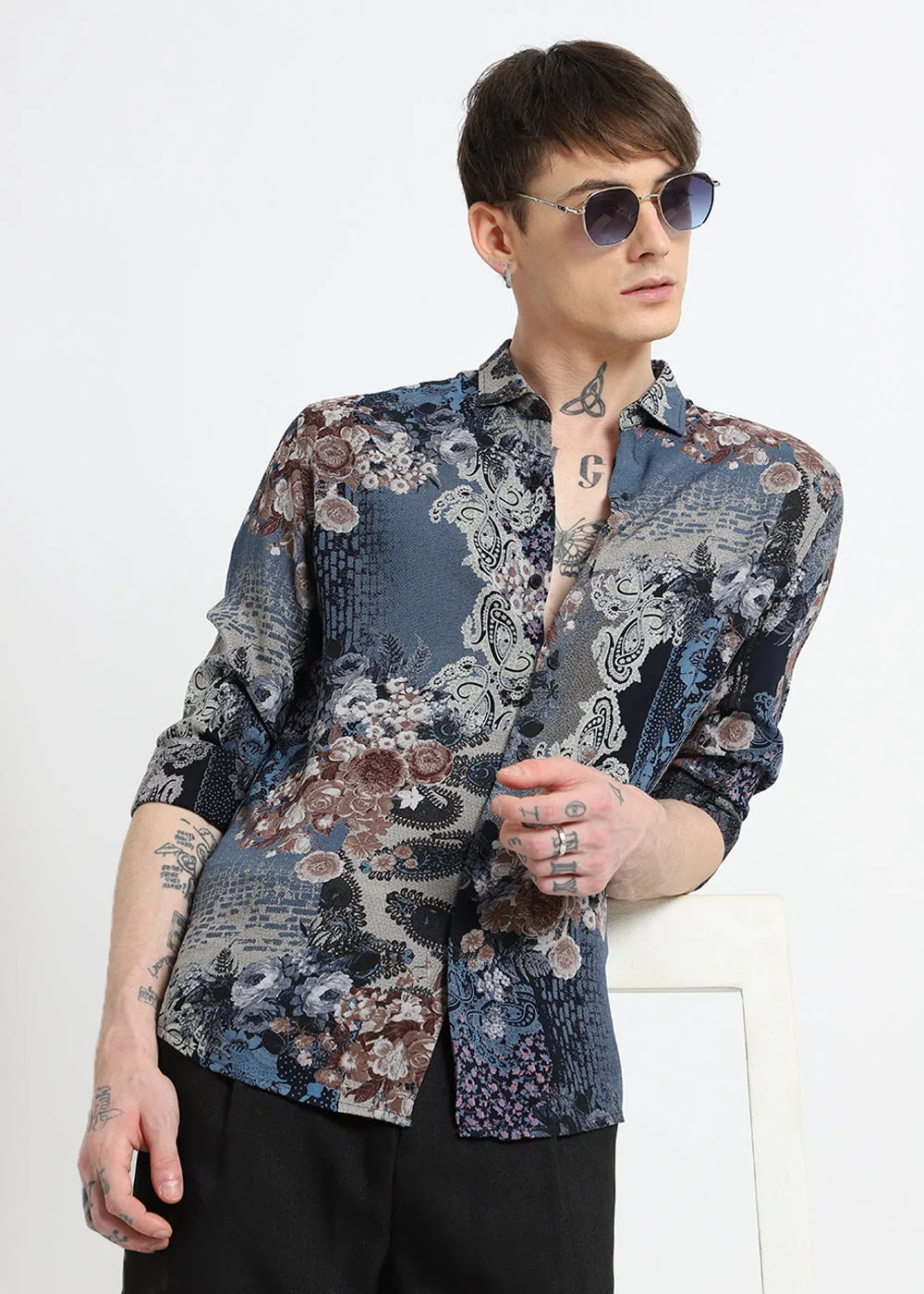 Florets Blue Feather shirt