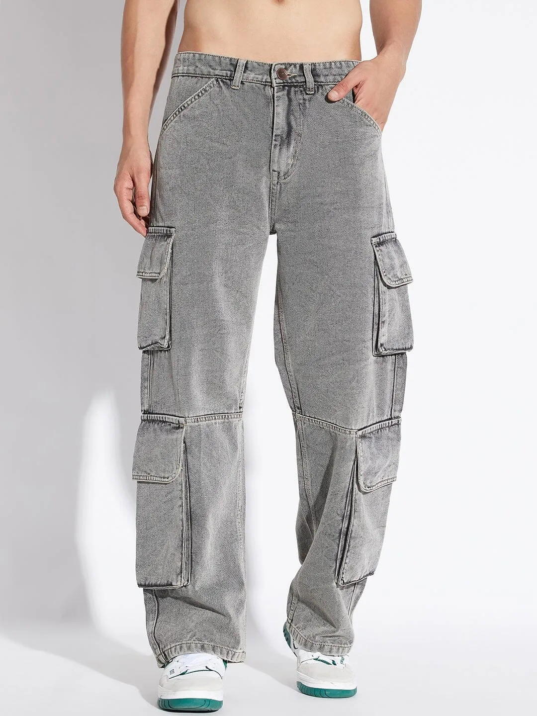 Grey Baggy Cargo Denim