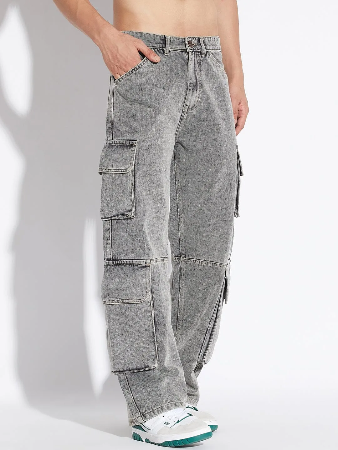 Grey Baggy Cargo Denim
