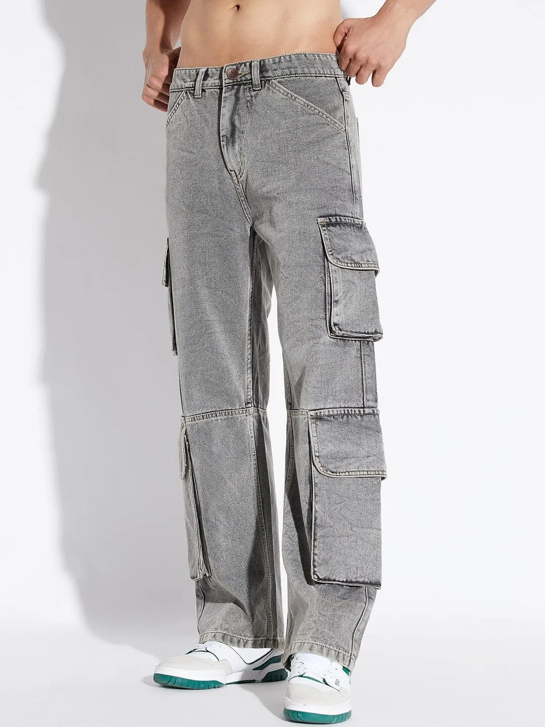 Grey Baggy Cargo Denim