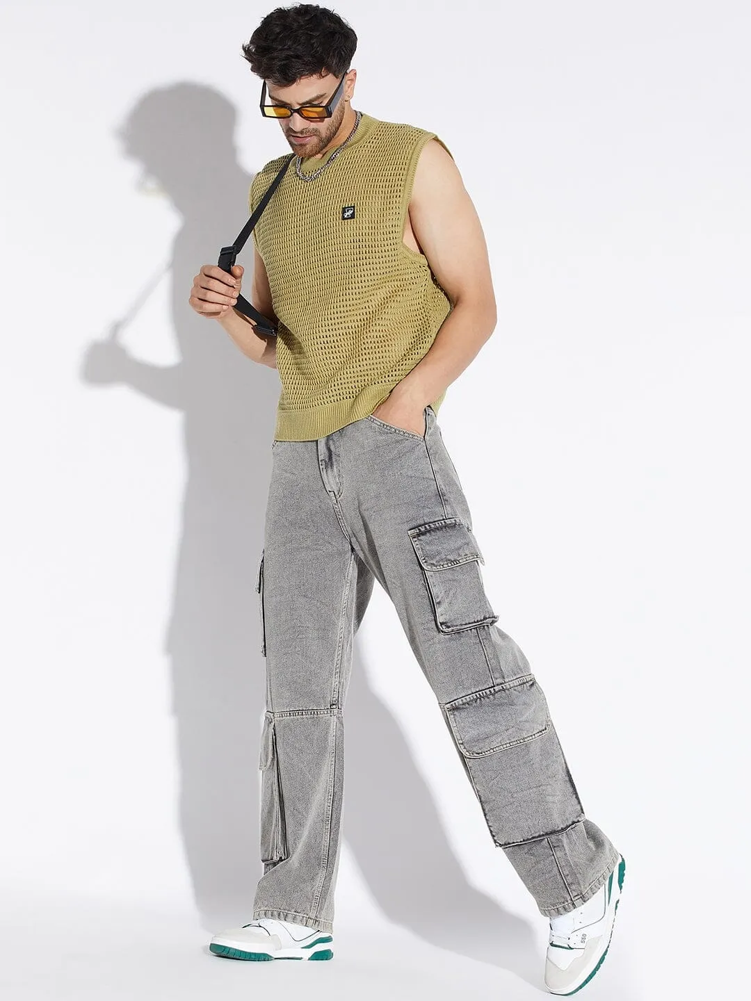 Grey Baggy Cargo Denim