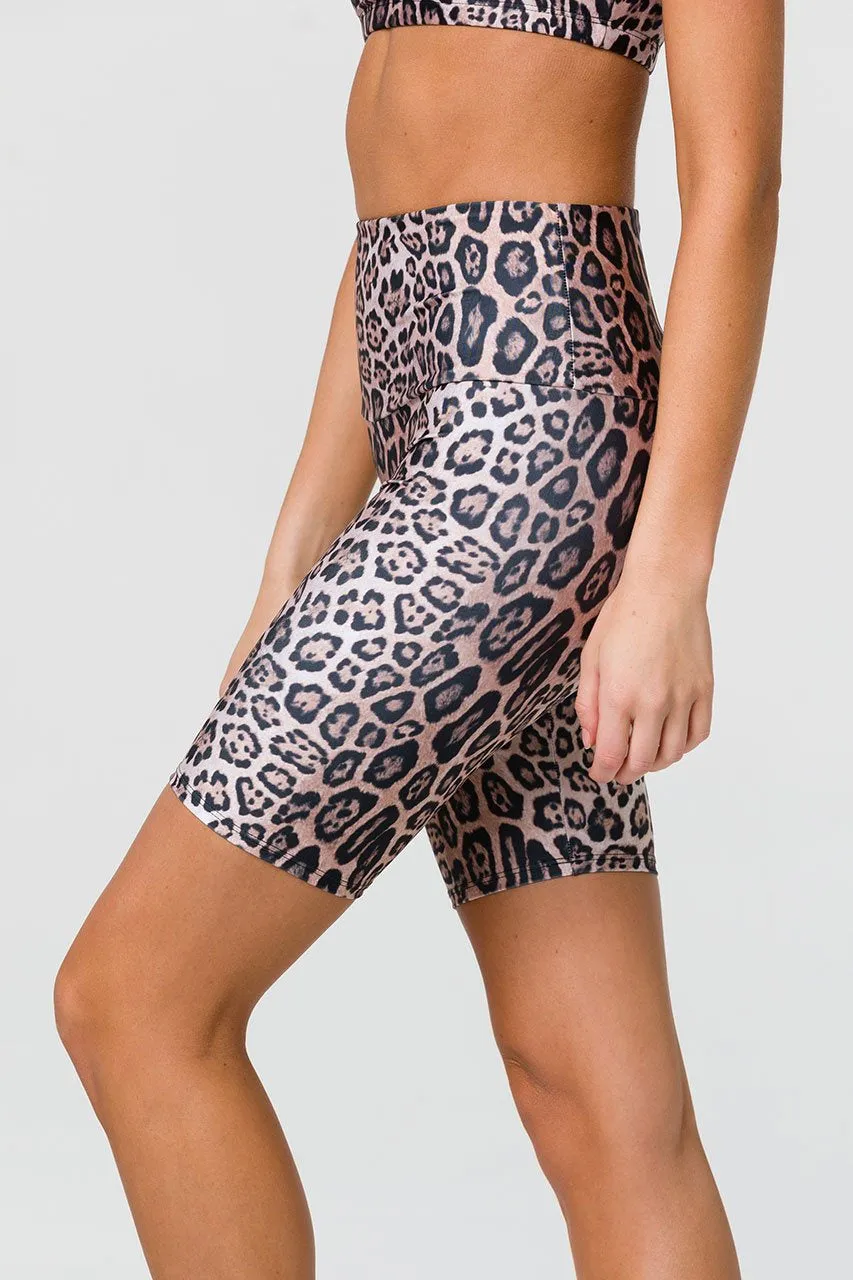 High Rise Biker Short -Leopard