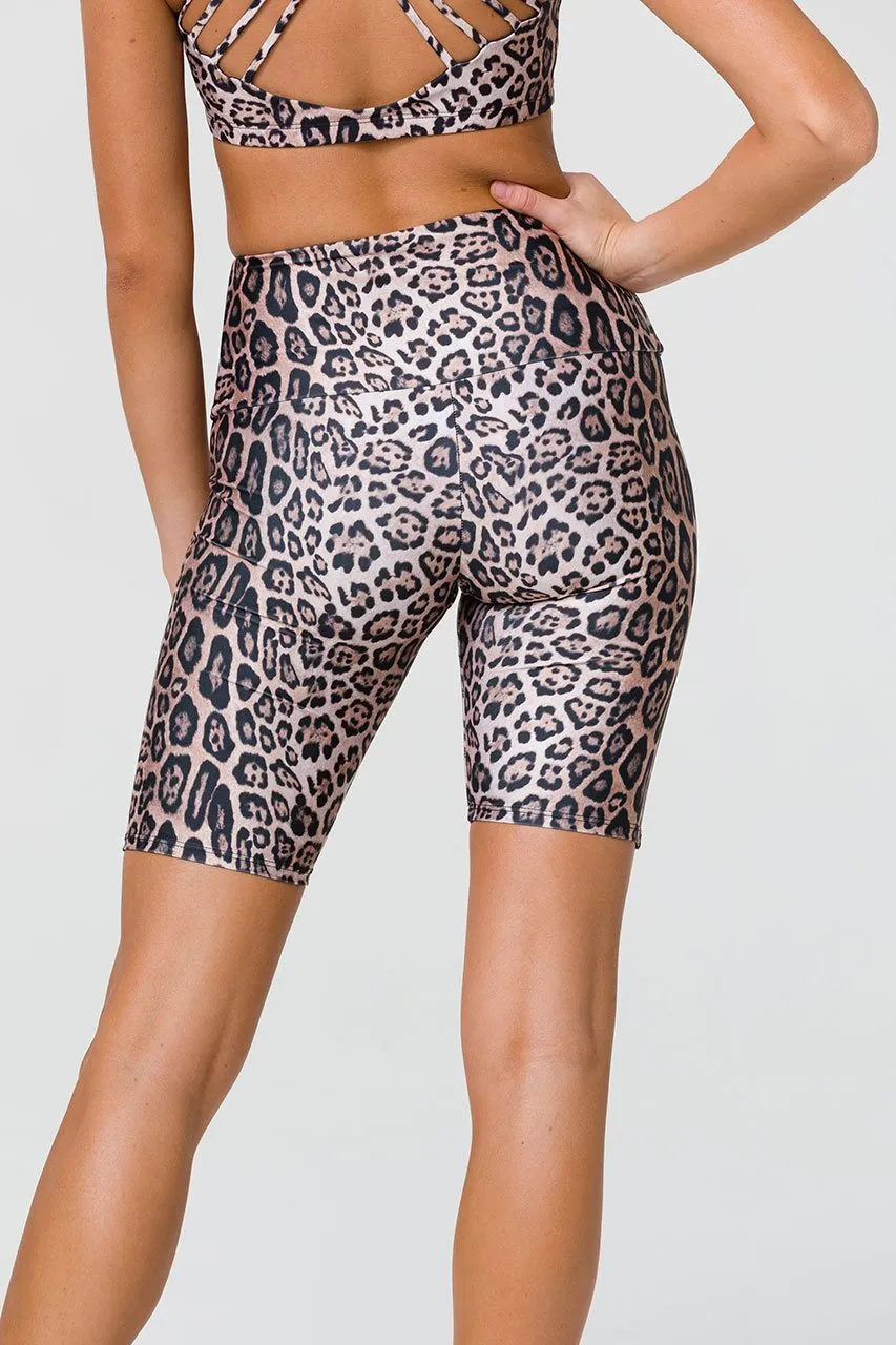 High Rise Biker Short -Leopard