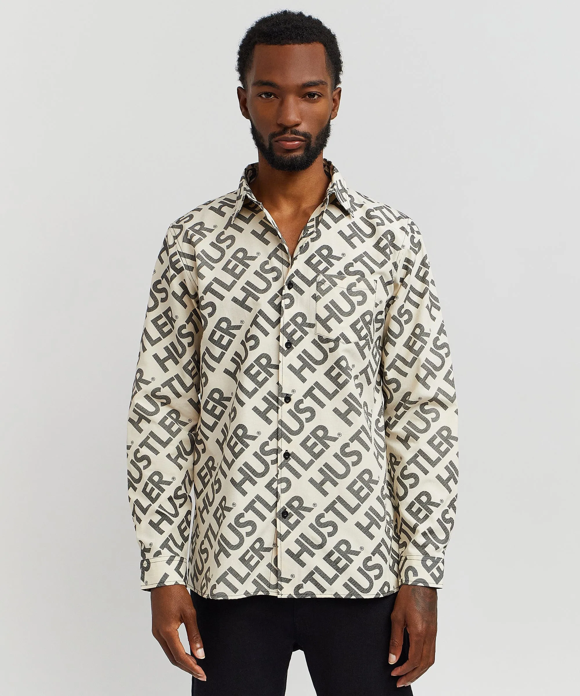 Hustler Logo Long Sleeve Oxford Shirt