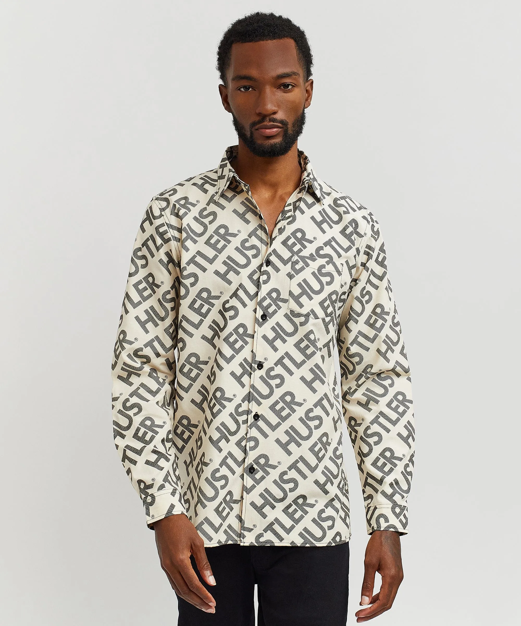 Hustler Logo Long Sleeve Oxford Shirt