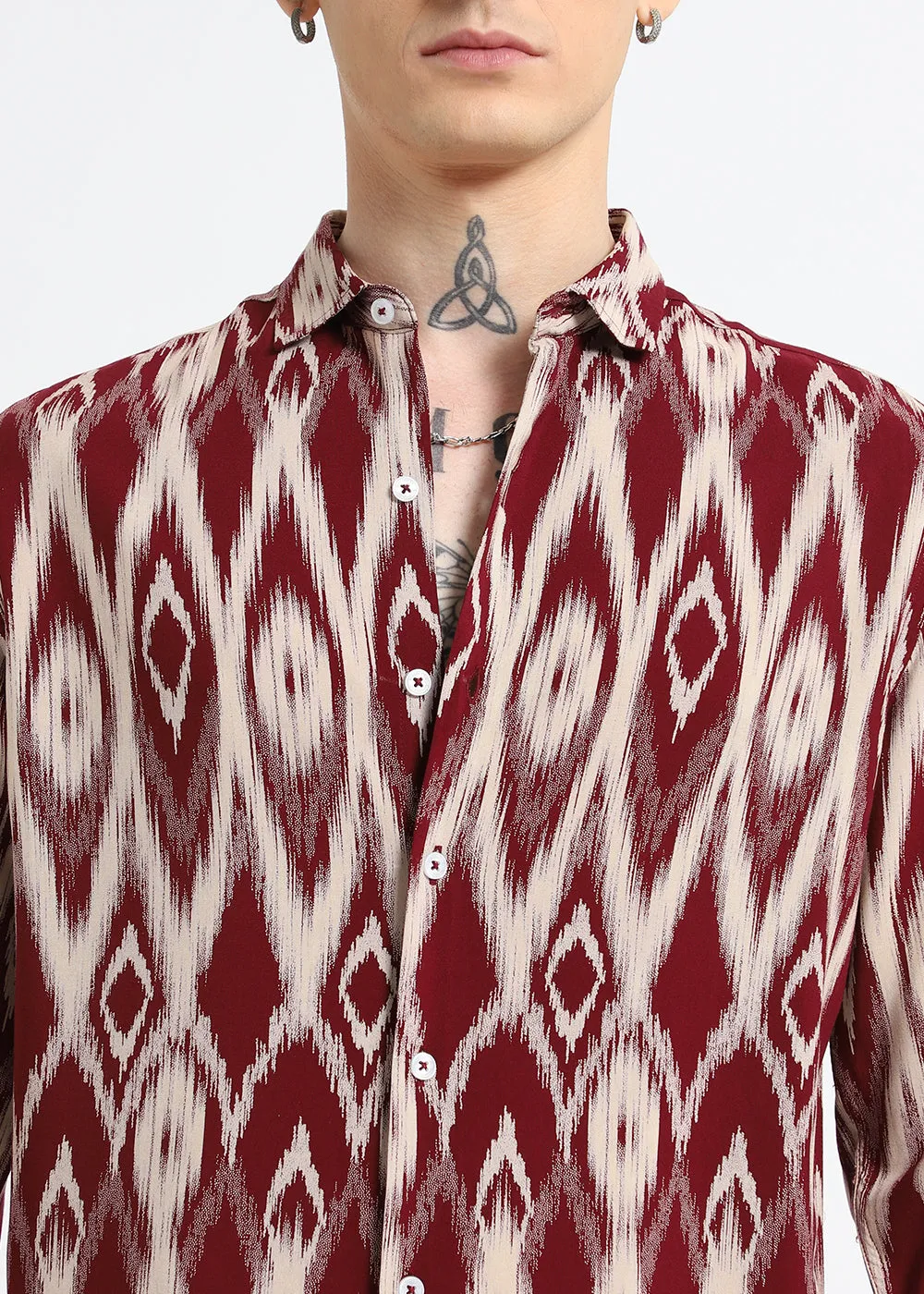 Ikat Maroon Feather Shirt