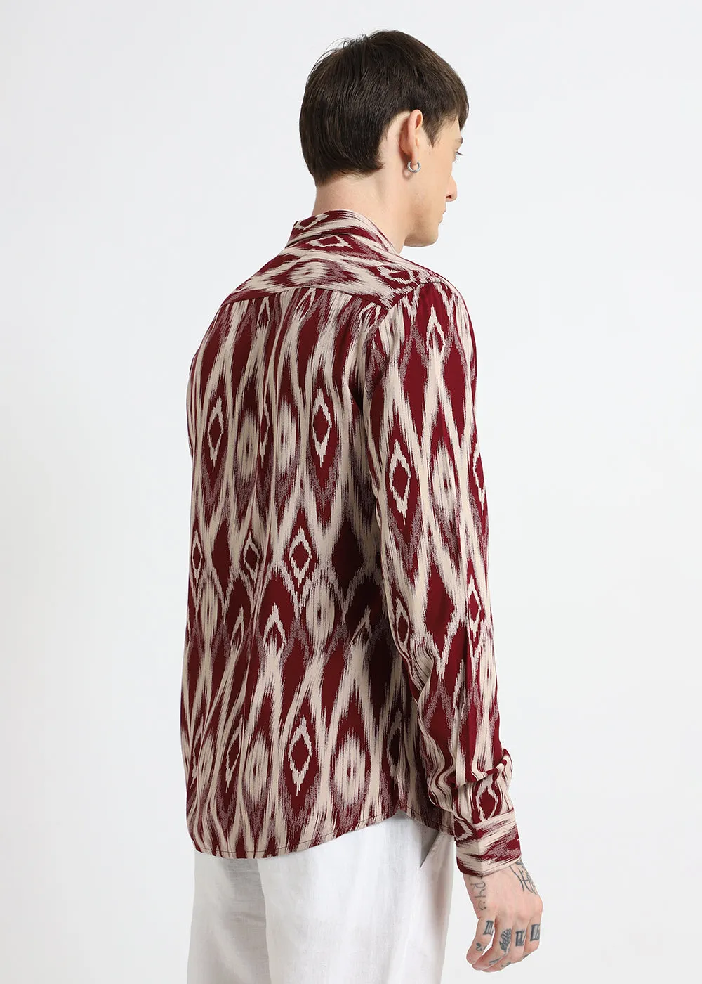 Ikat Maroon Feather Shirt