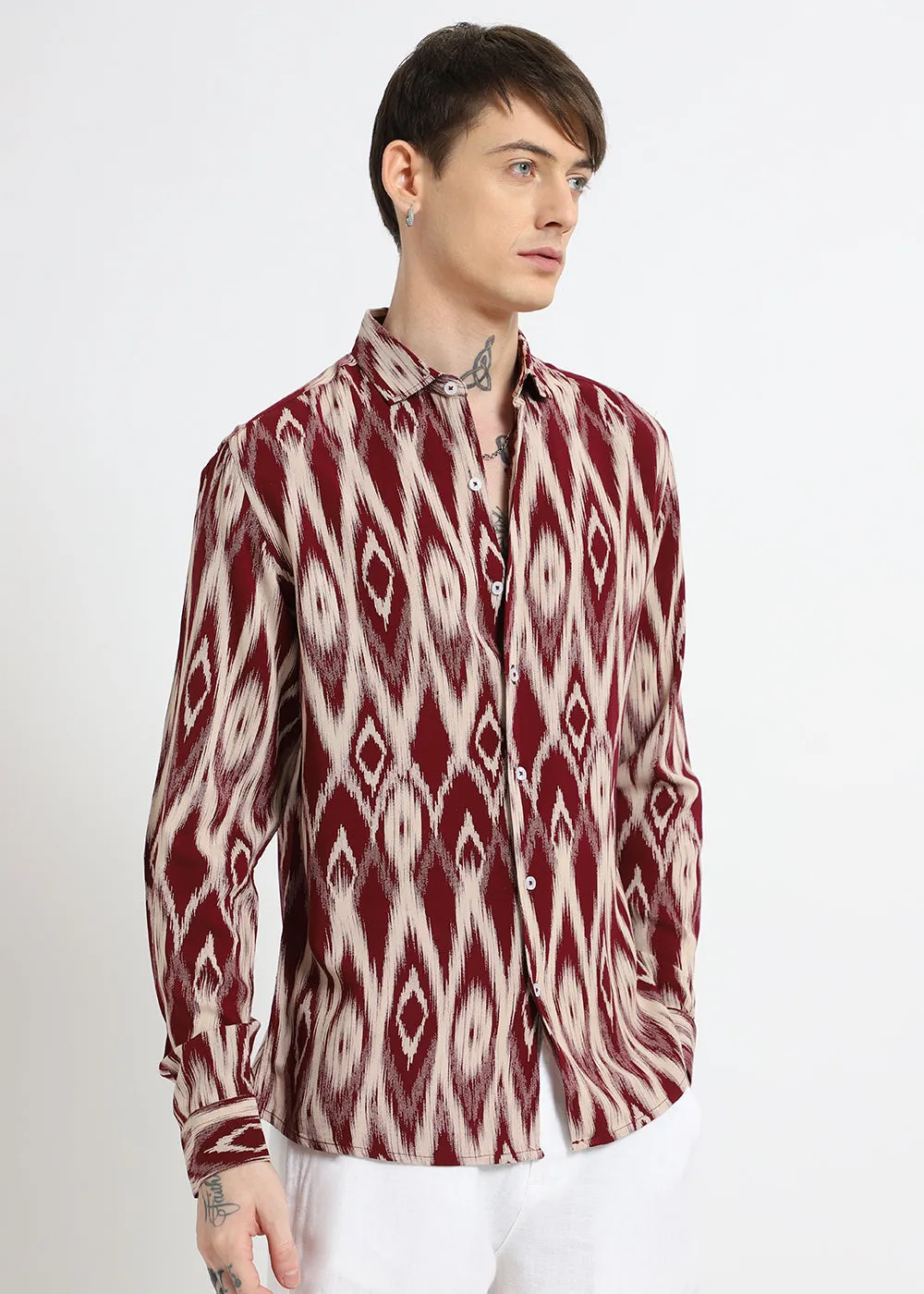 Ikat Maroon Feather Shirt