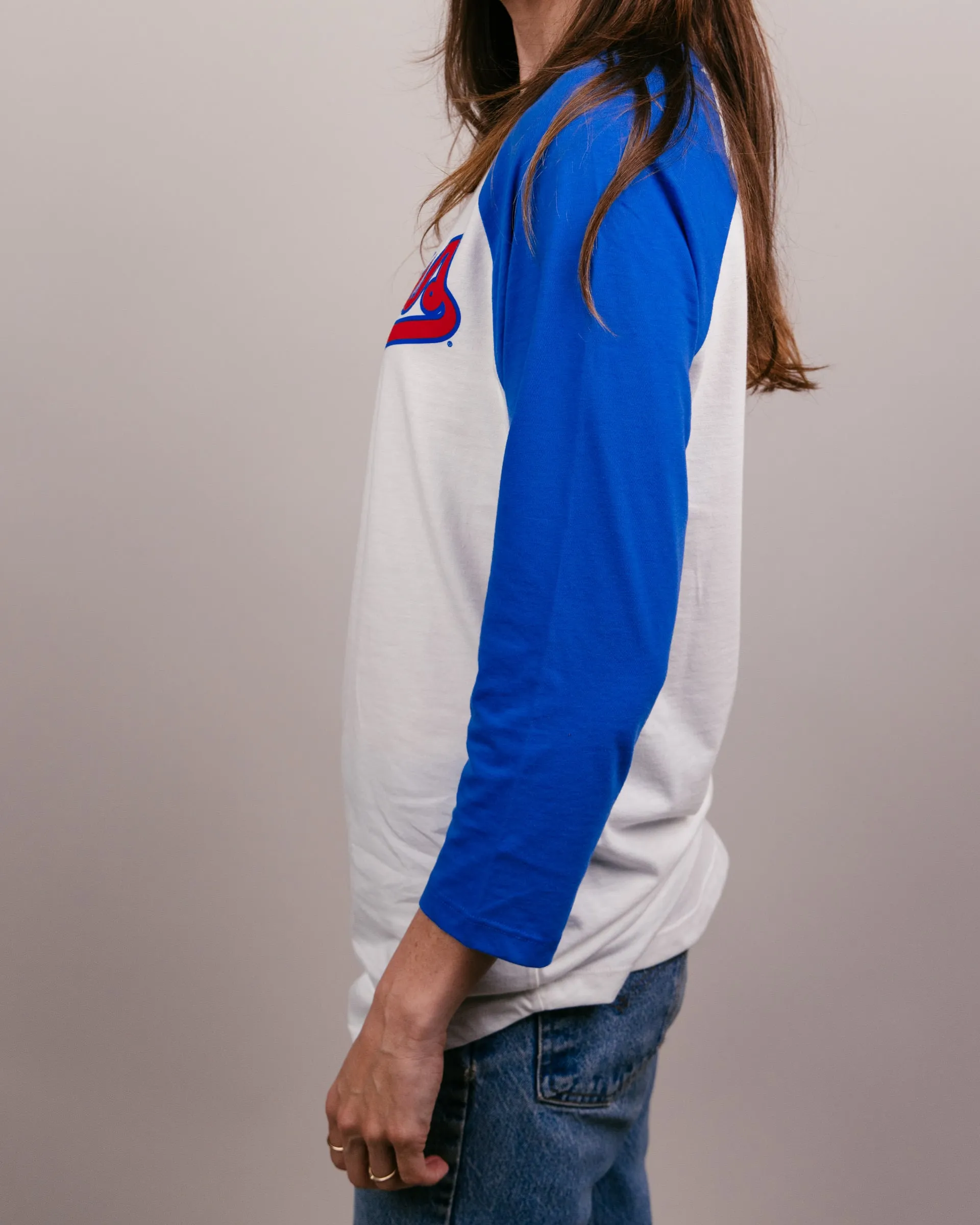 Kansas Jayhawks Script White & Royal Raglan