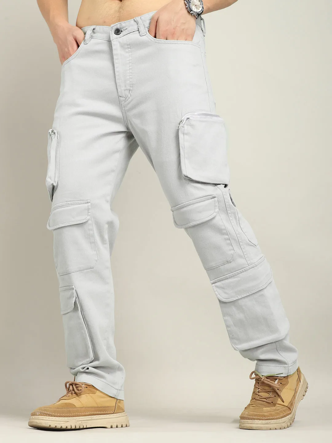 Lucas Multipocket Ash Grey Cotton Drill Cargo
