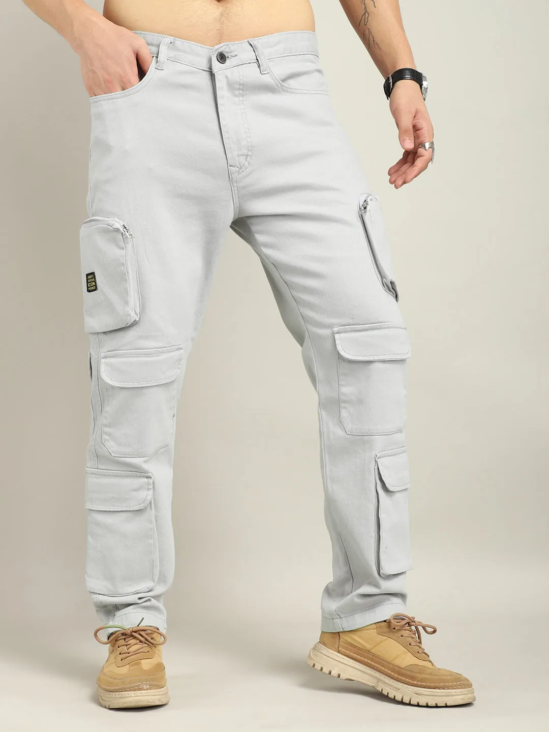 Lucas Multipocket Ash Grey Cotton Drill Cargo