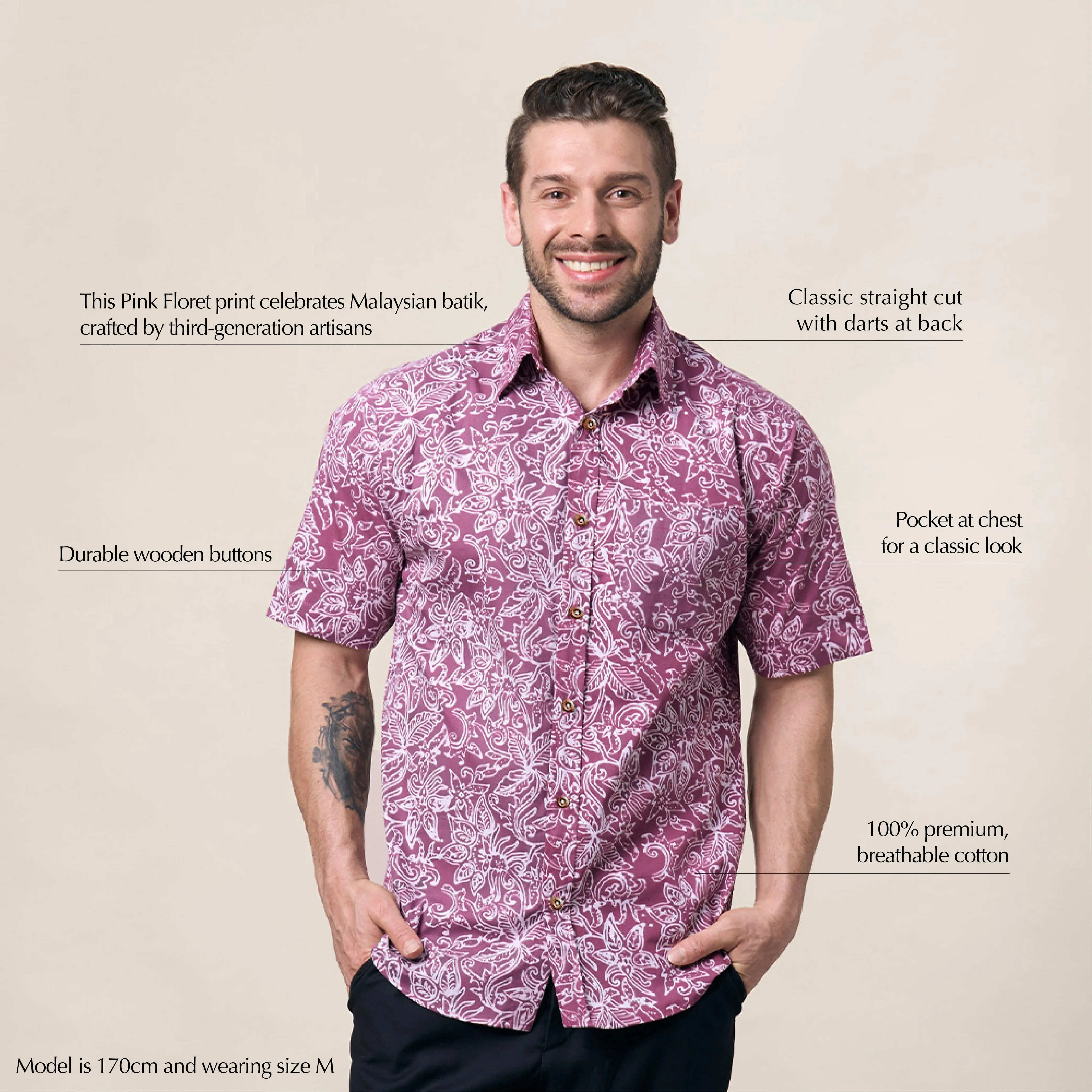 Men's Batik Shirt - Pink Floret